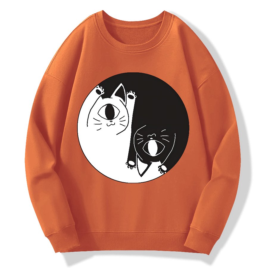 Tai Chi Black and White Cat Geek Cotton Sweatshirt