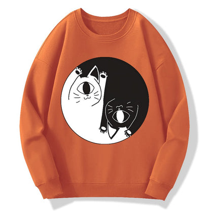 Tai Chi Black and White Cat Geek Cotton Sweatshirt