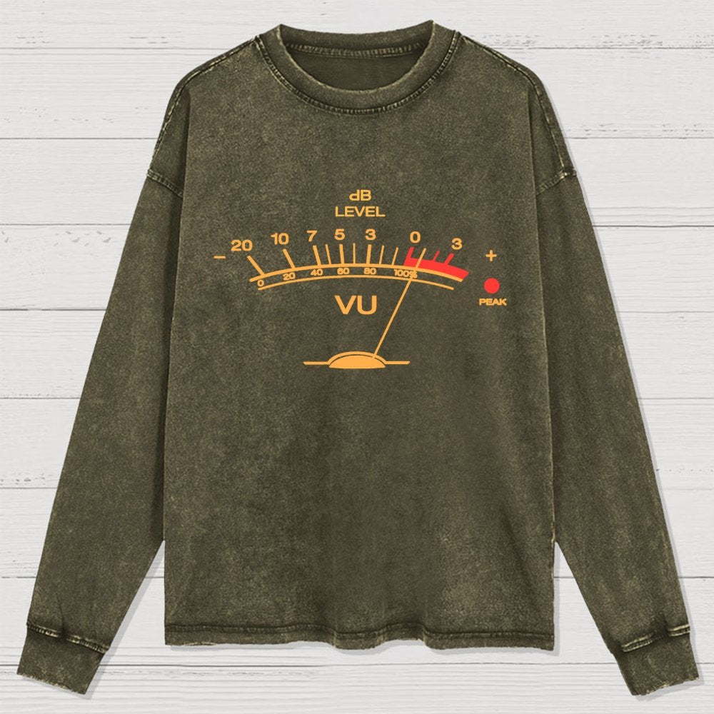 Volume VU Meter Vintage Audio Engineer Washed Long Sleeve Tee
