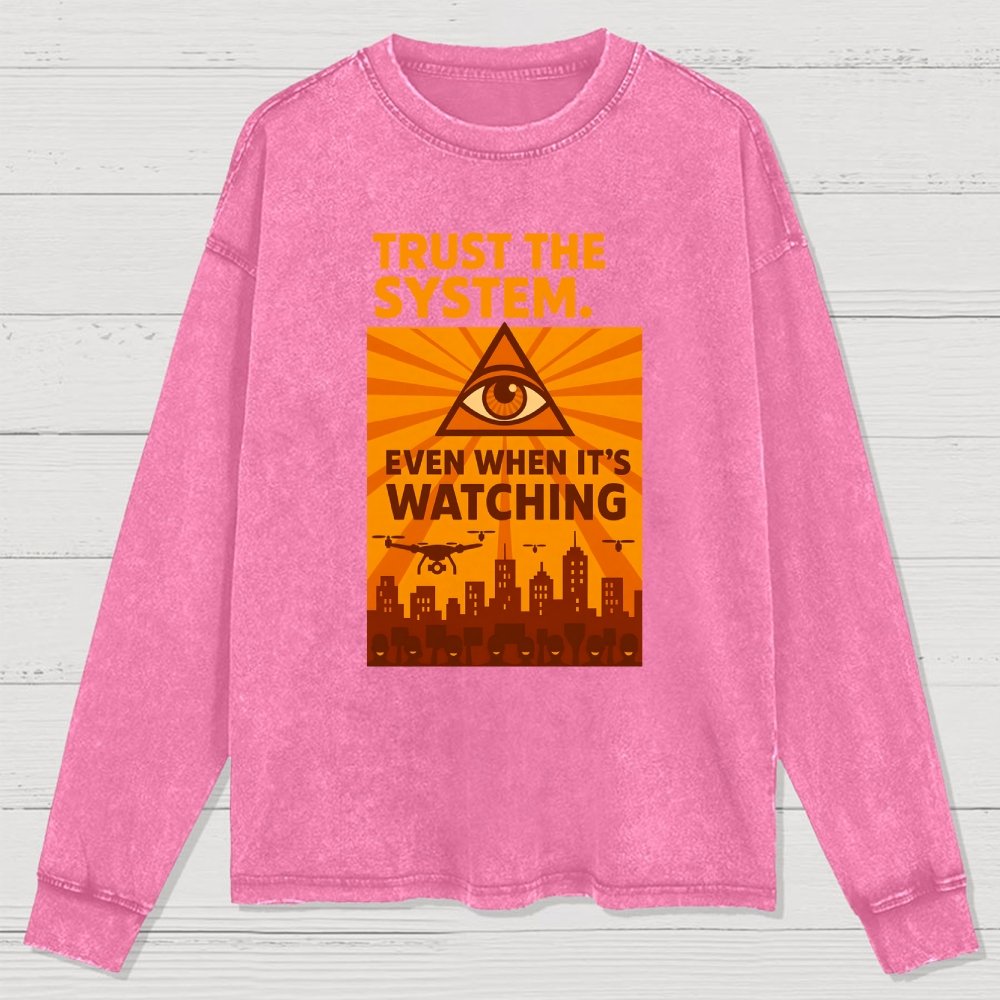 Trust The System - Dystopian Surveillance Washed Long Sleeve Tee