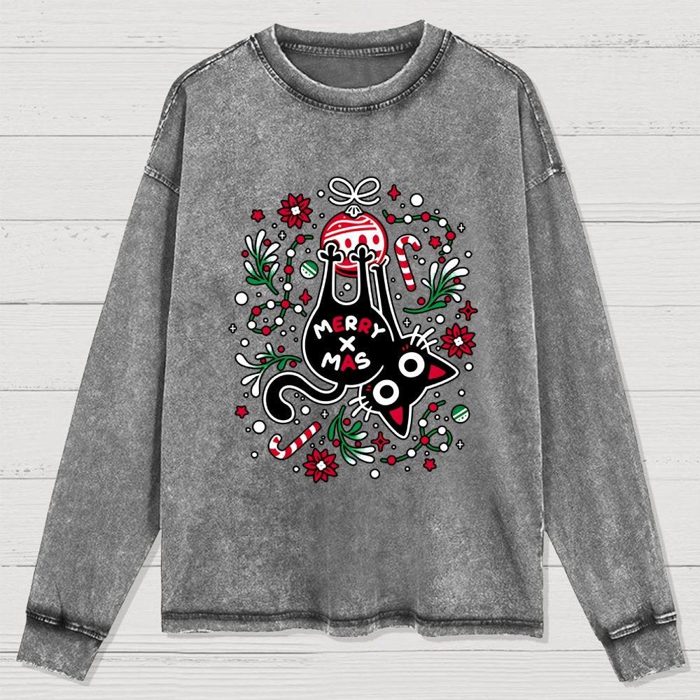 Christmas Cat Butt Washed Long Sleeve Tee
