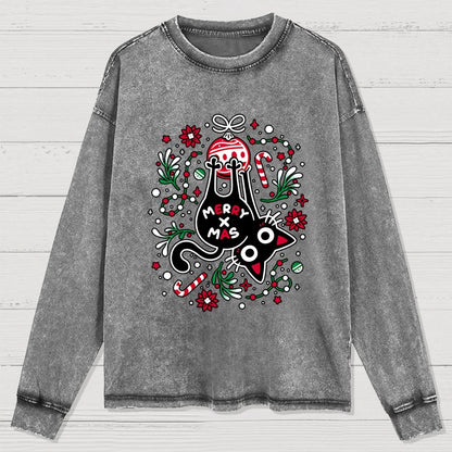 Christmas Cat Butt Washed Long Sleeve Tee