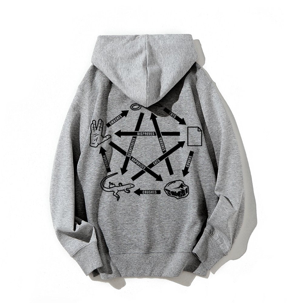 Rock Paper Scissors Spock Printed Back Unisex Cotton Hoodie