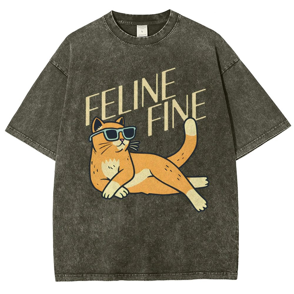 Feline Fine Vintage Distressed T-shirt