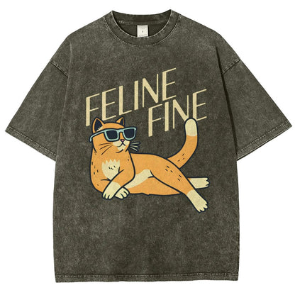 Feline Fine Vintage Distressed T-shirt