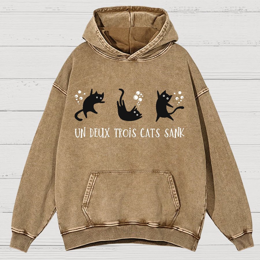 Un Deux Trois Cats Sank Vintage Distressed Hoodie