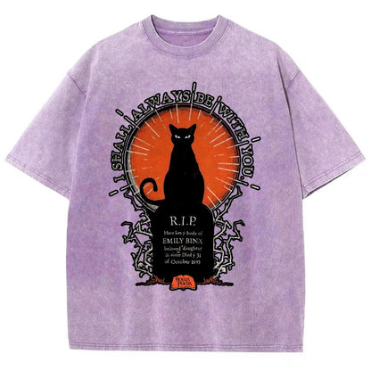 Halloween Cat Print Vintage Distressed T-shirt