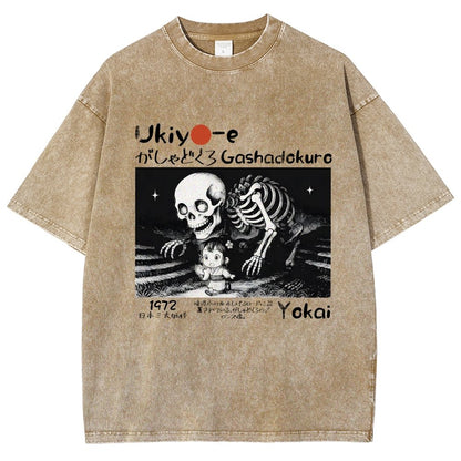 Gashadokuro Skeleton Yokai Ukiyo-e Vintage Distressed T-shirt