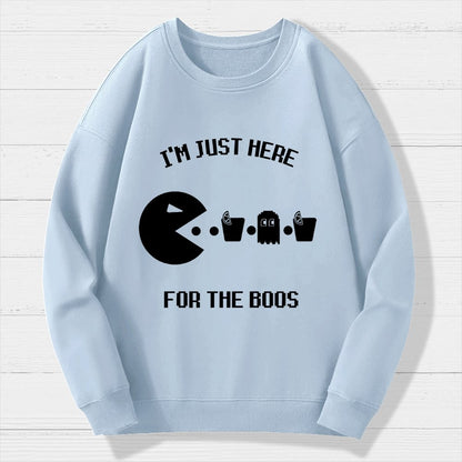 Here For The Boos Ghost Arcade Nerdy Halloween Geek Cotton Sweatshirt