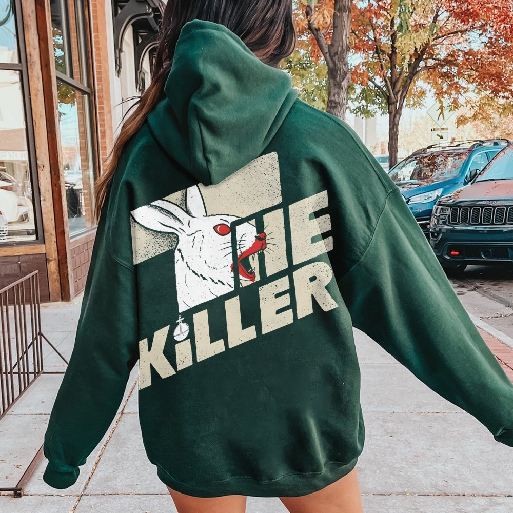 Mysterious Rabbit Printed Back Unisex Cotton Hoodie