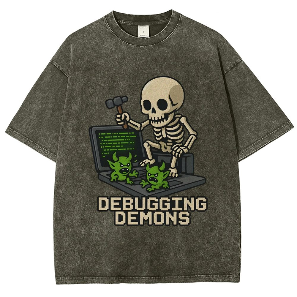 Debugging Demons Funny Programmer Vintage Distressed T-shirt