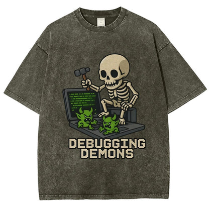 Debugging Demons Funny Programmer Vintage Distressed T-shirt