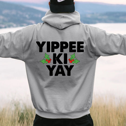 Yippee-Ki-Yay Printed Back Unisex Cotton Hoodie