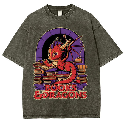 Books and Dragons Vintage Distressed T-shirt