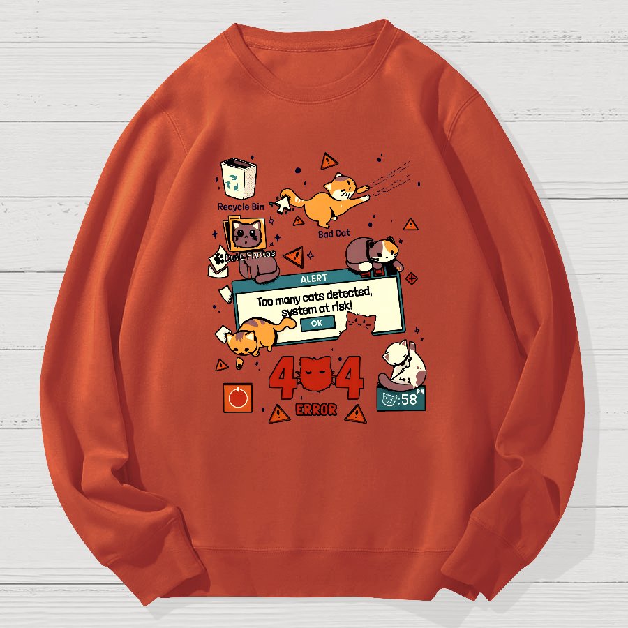 Too Many Cats 404 Alert Geek Cotton Sweatshirt