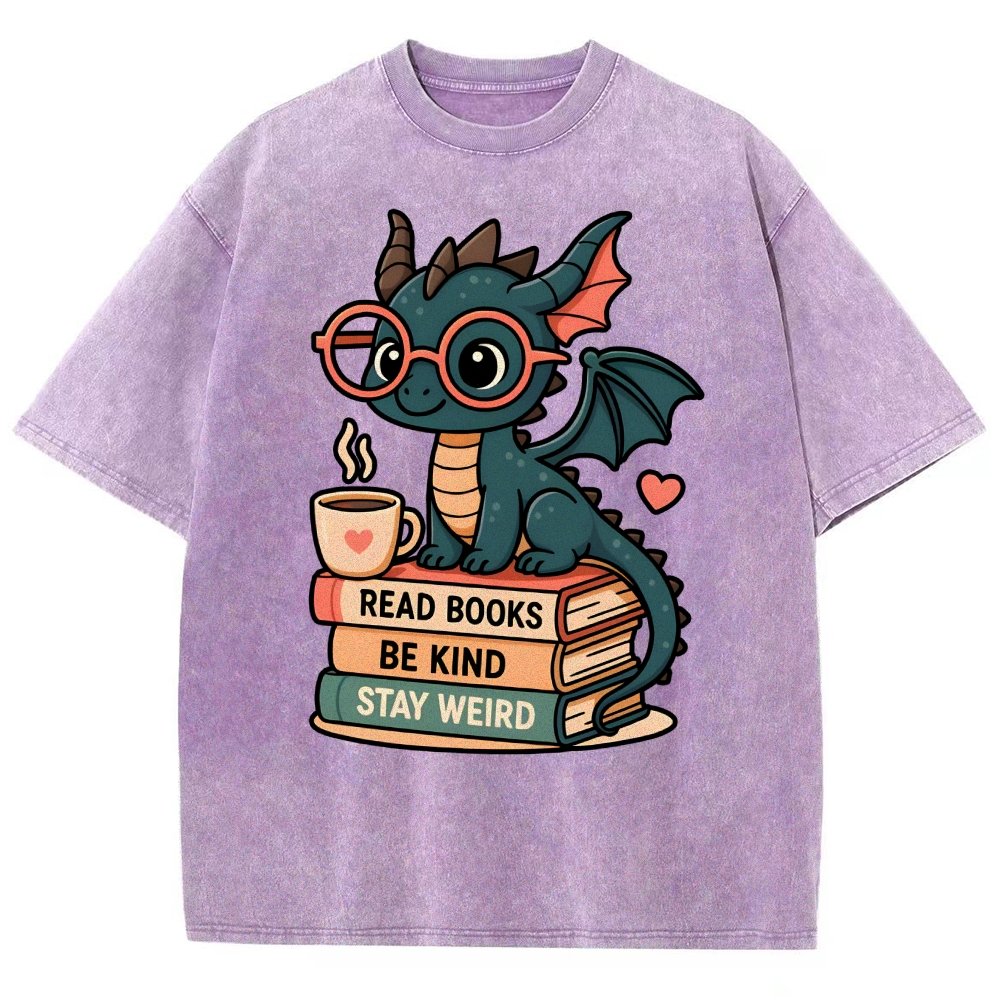 Dragons and Books - Kind and Weird Vintage Distressed T-shirt