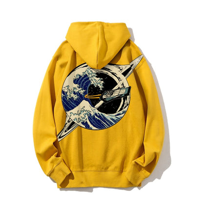 Interstellar Kanagawa Wave Printed Back Cotton Hoodie