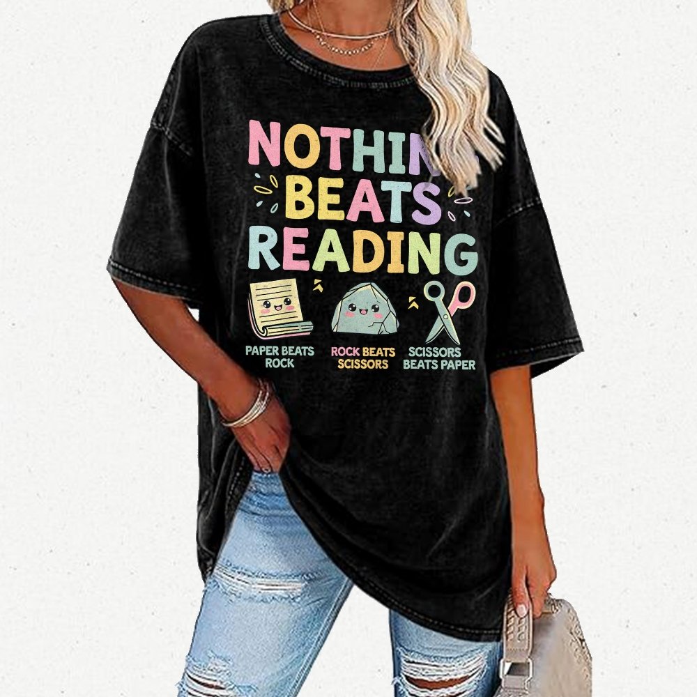 Nothing Beats Reading Librarian Book Bookworm Vintage Distressed T-shirt