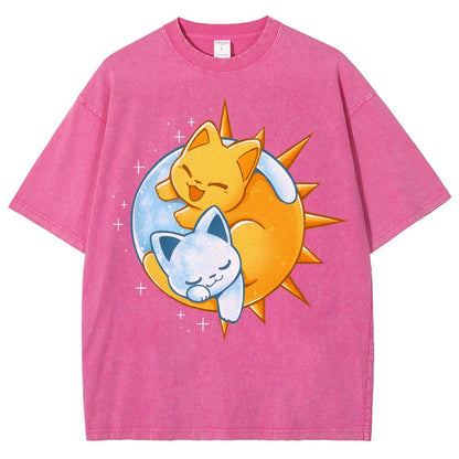 Sun Moon Kittens Vintage Distressed T-shirt