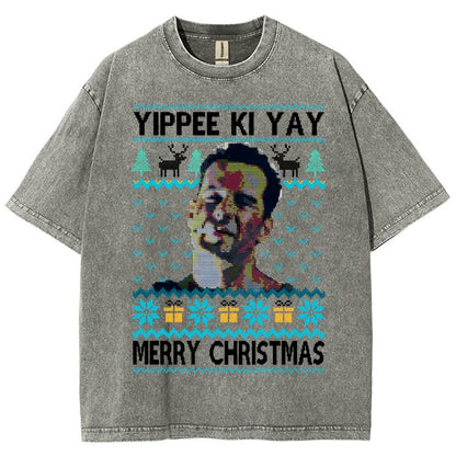Yippee Ki Yay Christmas Vintage Distressed T-shirt