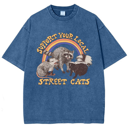 Support Your Local Street Cats (raccoon) Vintage Distressed T-shirt