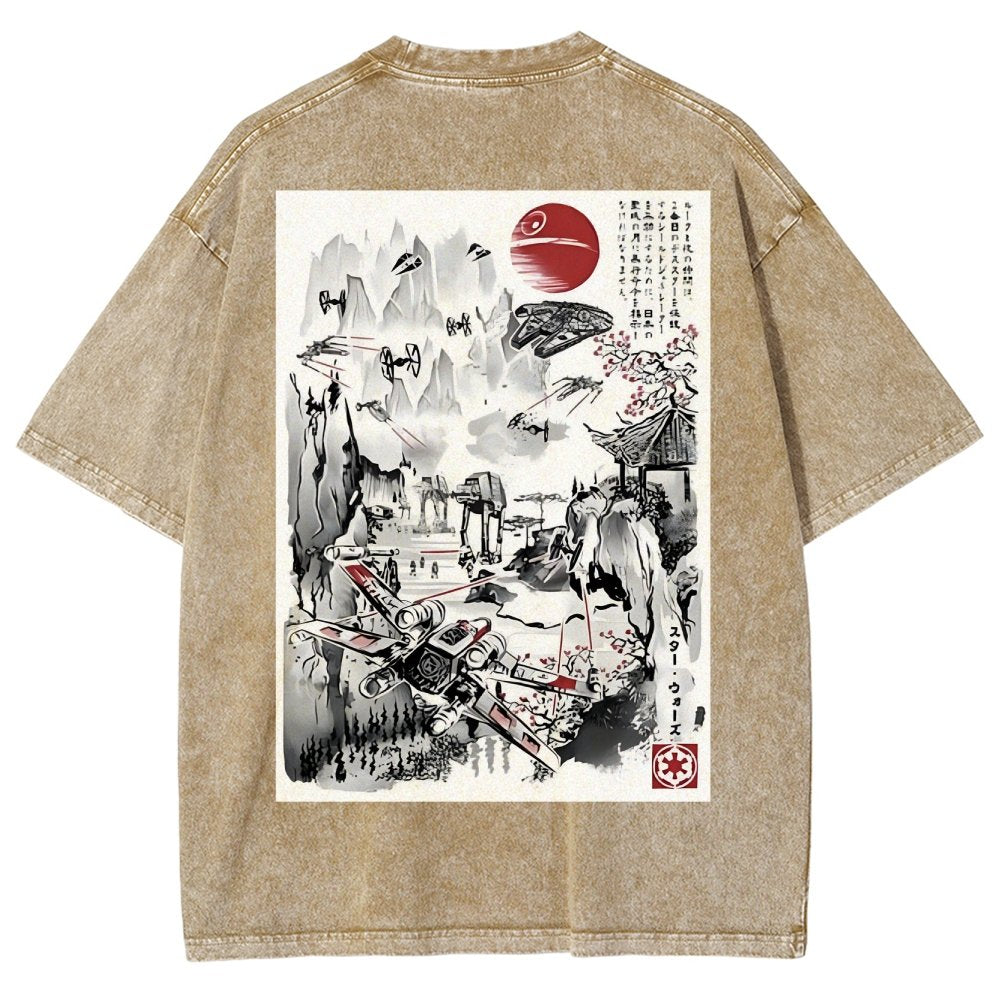 Last Battle of the Cosmic Conflict Back Print Washed T-Shirt