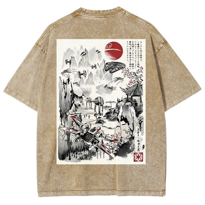 Last Battle of the Cosmic Conflict Back Print Washed T-Shirt