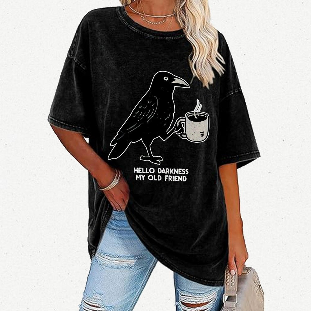 Raven Crow Coffee Vintage Distressed T-shirt