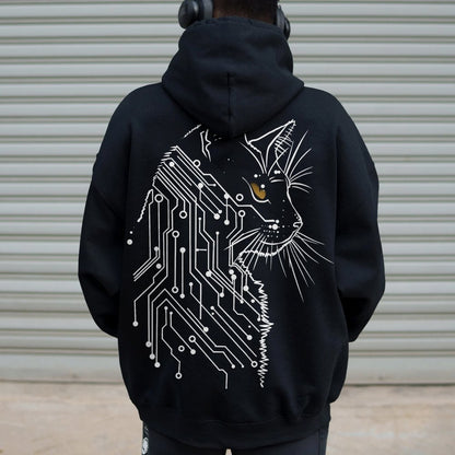 Cat Printed Back Cotton Hoodie