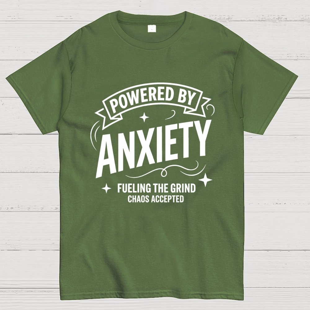 Powered By Anxiety Art Print Geek T-Shirt
