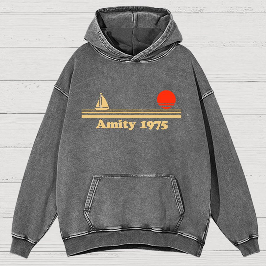 Seaside Town 1975 Vintage Distressed Hoodie