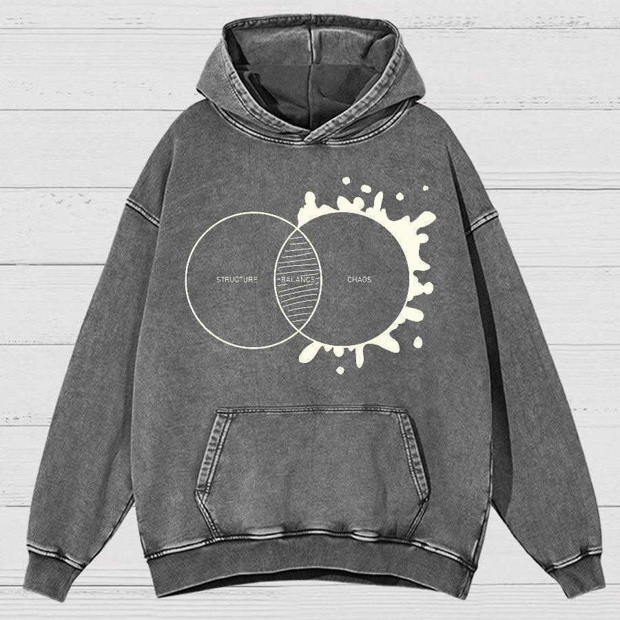 Balance Between Structure and Chaos Geek Vintage Distressed Hoodie