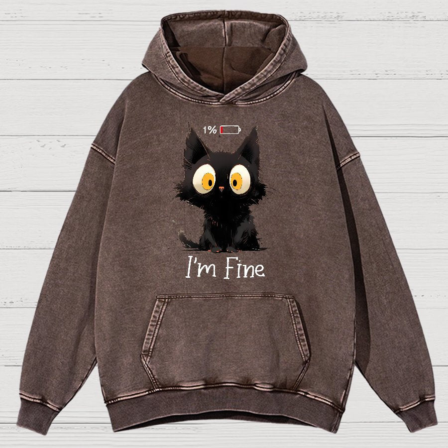 I'm Fine Black Cat Vintage Distressed Hoodie