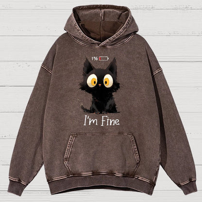 I'm Fine Black Cat Vintage Distressed Hoodie