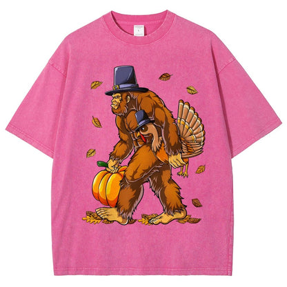 Turkey Pumpkin Thanksgiving Sasquatch Vintage Distressed T-shirt