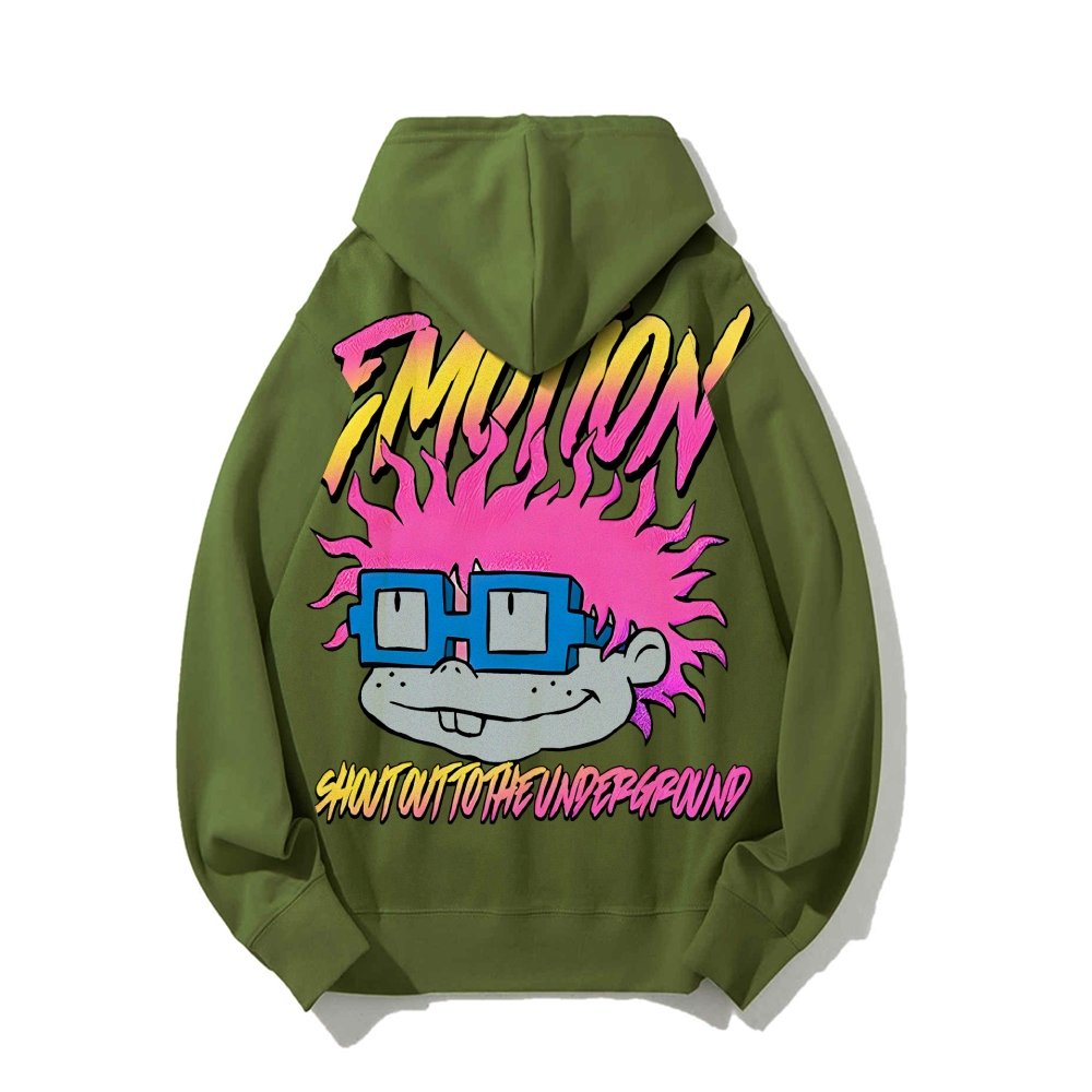 Vintage Cartoon Monster Graphic Print Printed Back Cotton Hoodie