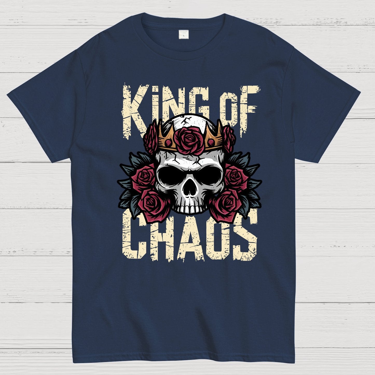 King of Chaos Skull Rose Crown Nerdy T-Shirt