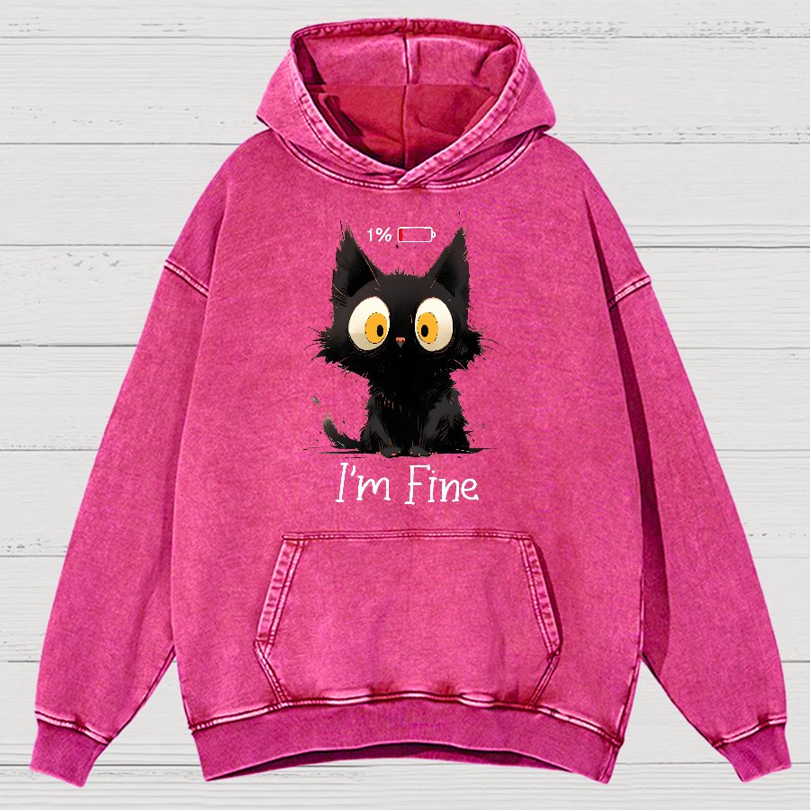 I'm Fine Black Cat Vintage Distressed Hoodie