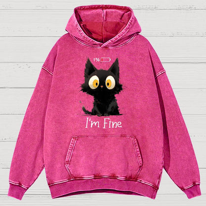 I'm Fine Black Cat Vintage Distressed Hoodie