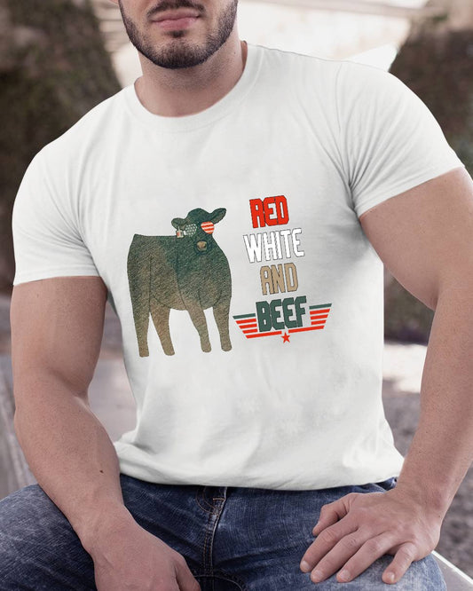 Red White And Beef Cattle Independence Day Geeky T-Shirt