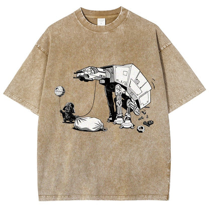Picking Up Feces With A Huge Poop Bag Empire Robot Dog-Planet Battles Vintage Distressed T-shirt
