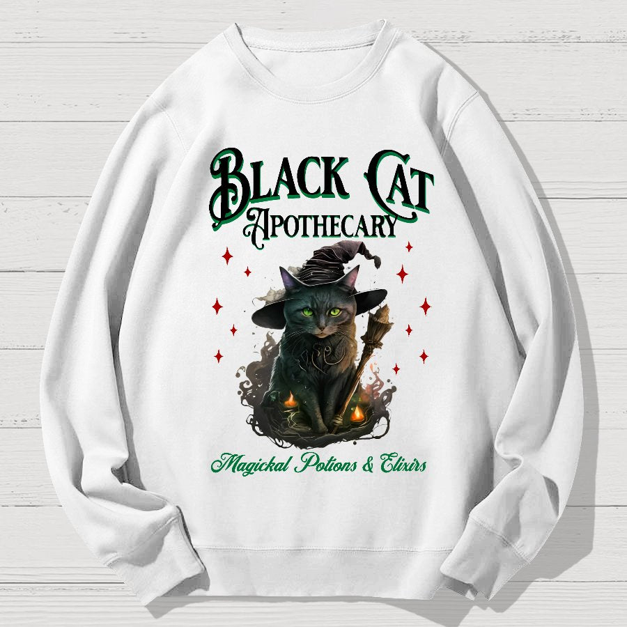 Black Cat Apothecary Halloween Geek Cotton Sweatshirt