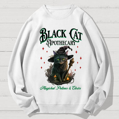 Black Cat Apothecary Halloween Geek Cotton Sweatshirt