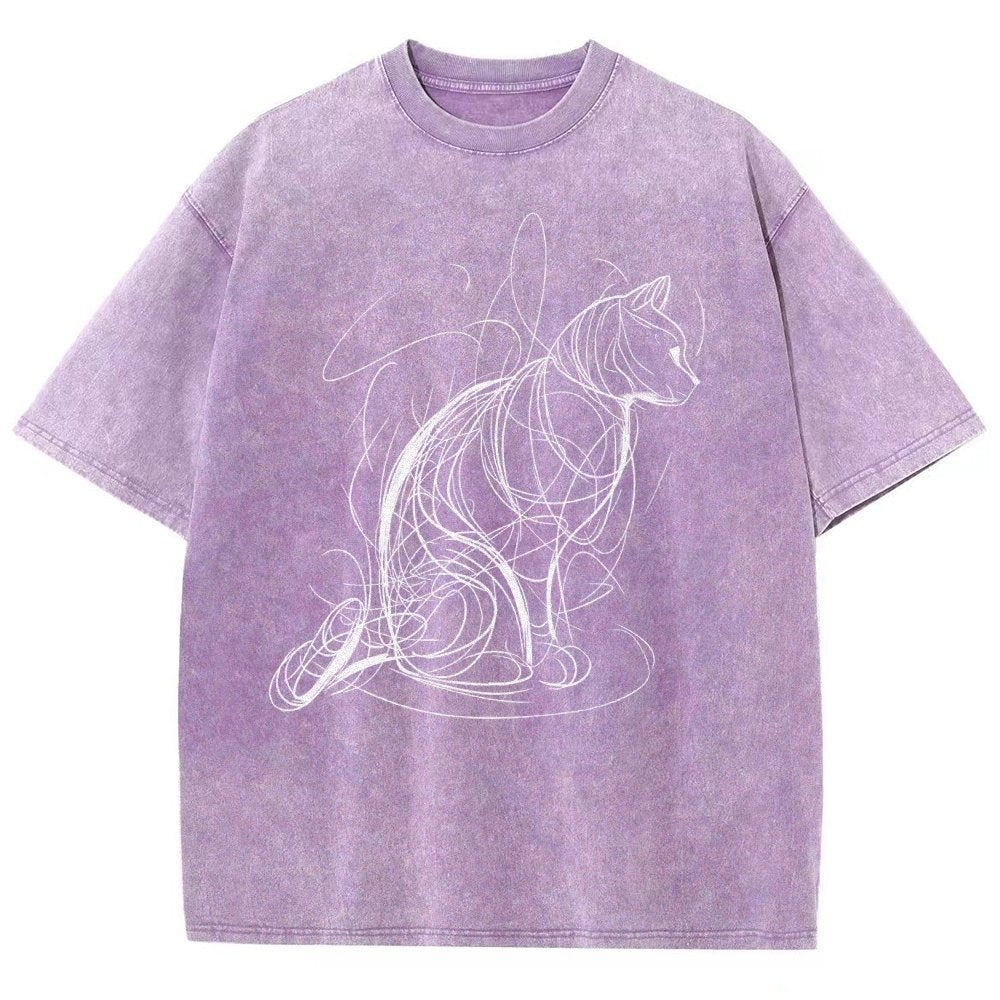 Cat Lines Vintage Distressed T-shirt