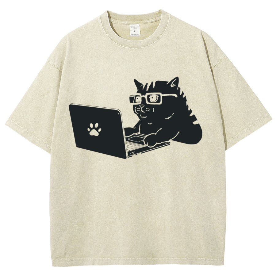 Cats & Computers Vintage Distressed T-shirt