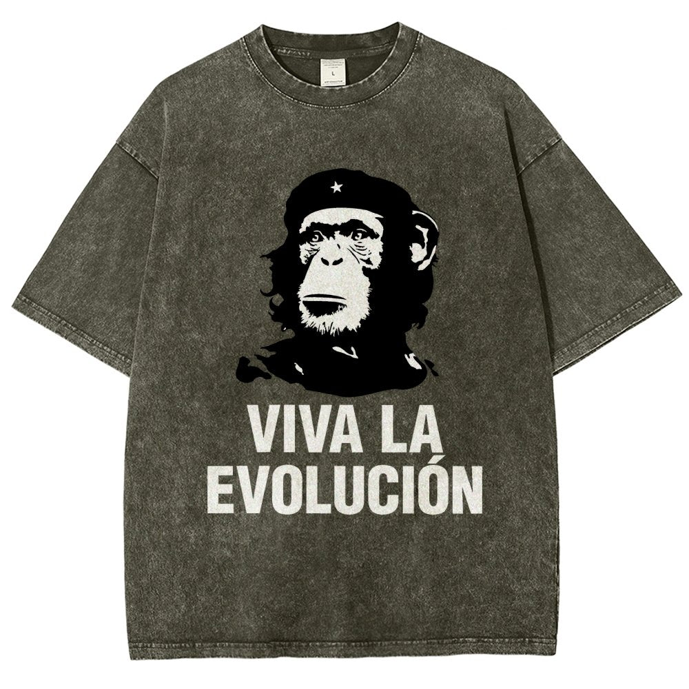 Marxist Evolution Funny Chimpanzee Monkey Rebellious Figure Parody Slogan Vintage Distressed T-shirt