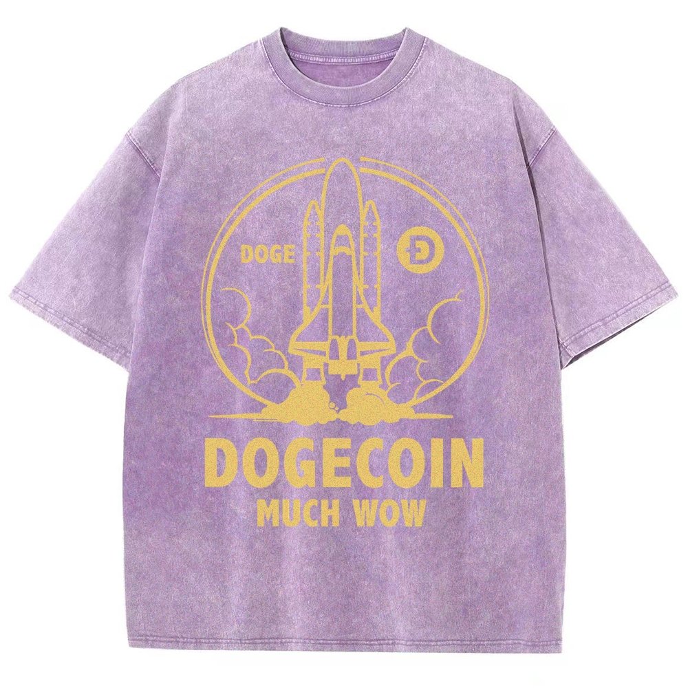 Dogecoin Rocket Ship Much Wow Meme Joke Funny Crypto Currency Elon Musk DOGE Vintage Distressed T-shirt