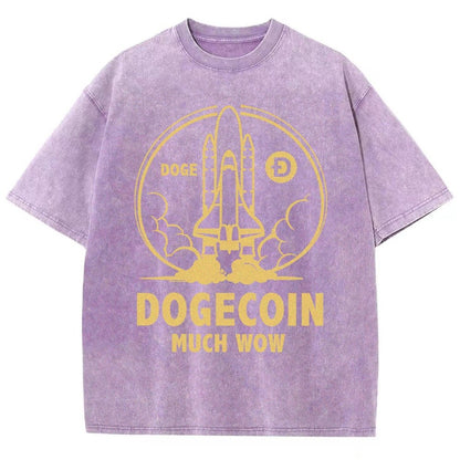 Dogecoin Rocket Ship Much Wow Meme Joke Funny Crypto Currency Elon Musk DOGE Vintage Distressed T-shirt