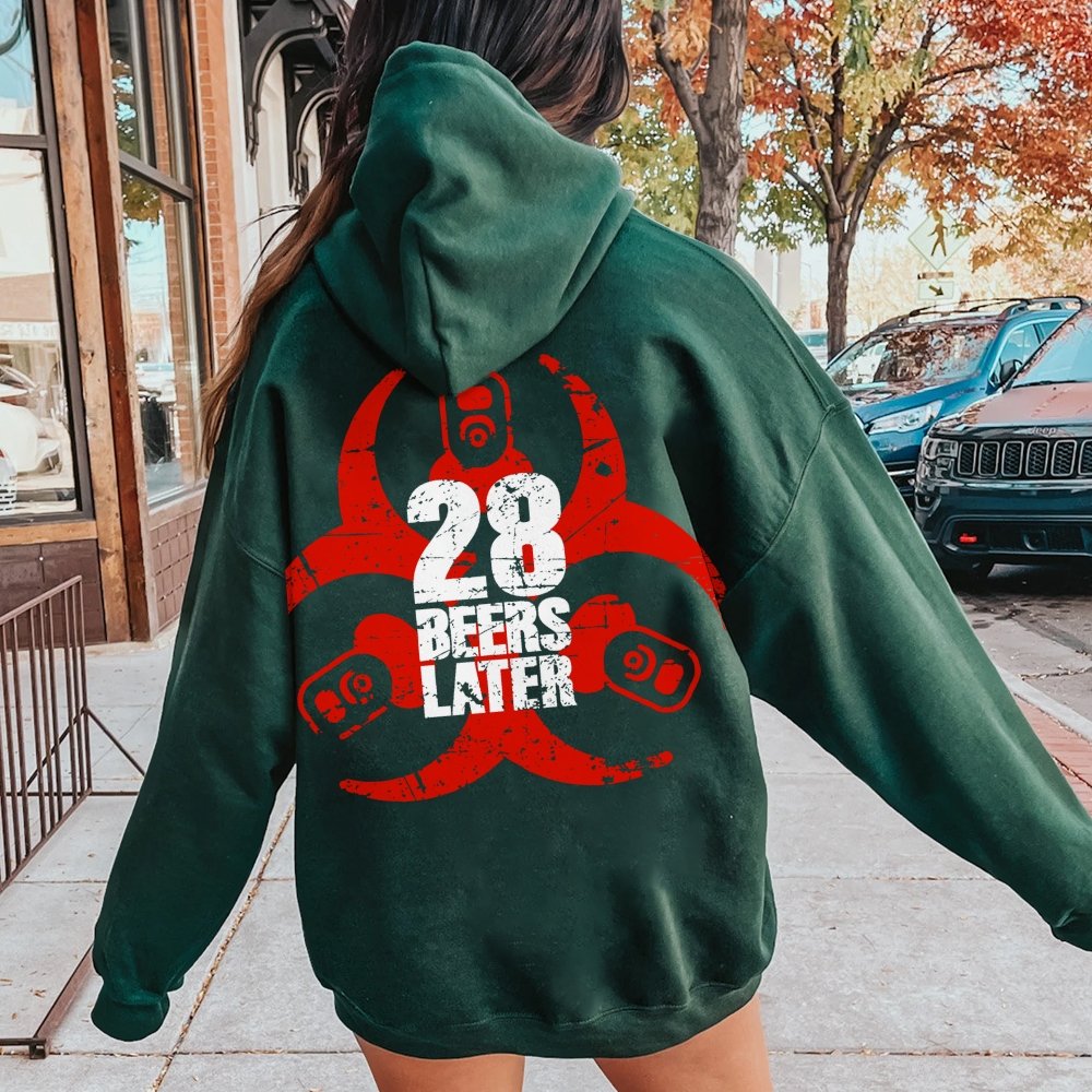 28 beers later Printed Back Unisex Cotton Hoodie