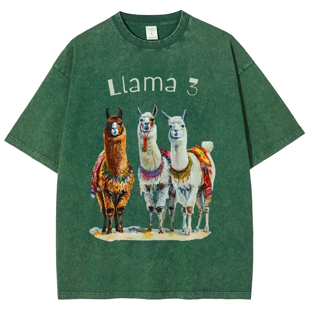 3 Llama Vintage Distressed T-shirt